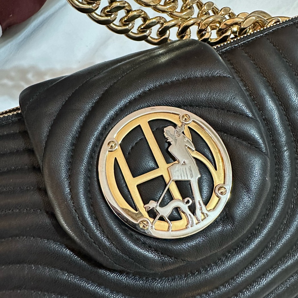 HENRI BENDEL NO. 7 PETITE QUILTED SHOULDER BAG W/ GOLD CHAIN TURQUOISE INTERIOR - Picture 5 of 17